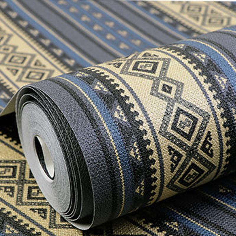 European Luxury Striped Wallpaper Tibetan Ethnic Style Living Room Bedroom Background Wall Paper for Hotel Restaurant