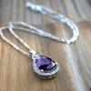 925 Sterling Silver Pendant Necklace with Purple Waterdrop CZ Graceful Wedding Party Jewelry for Women Trendy Anniversary GiftsGood product