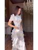 Women's 2025 Spring Retro Elegant Short Sleeve Waist-Cinching Long Dress