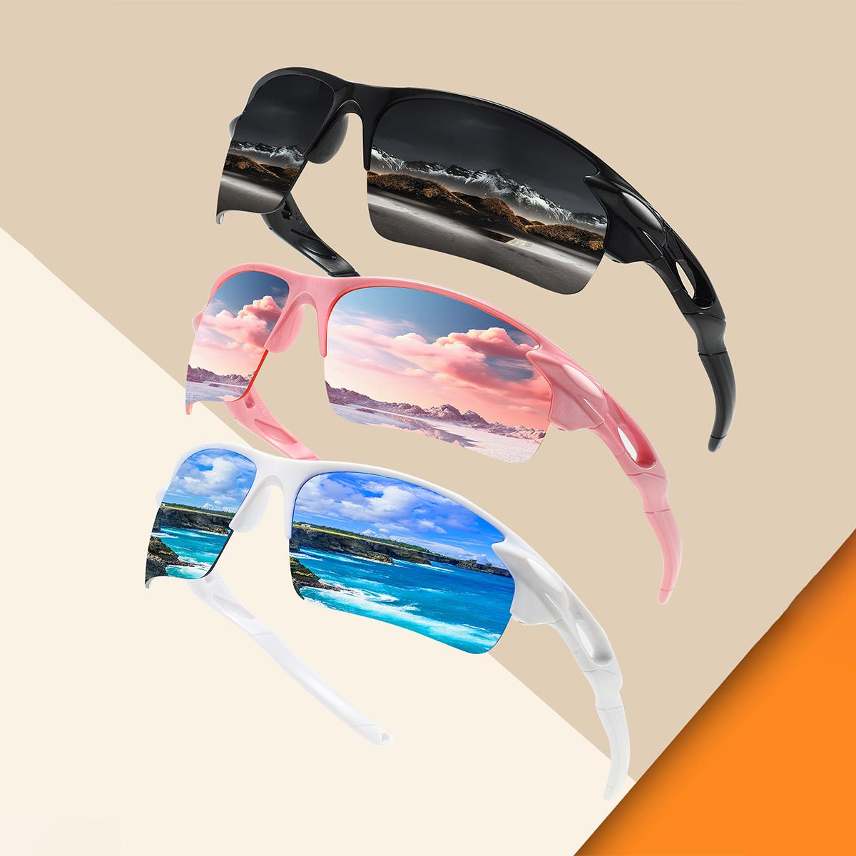 3pcs sports sunglasses, outdoor cycling, golf, tennis, volleyball, baseball, running, UV resistant, windproof, lightweight glass