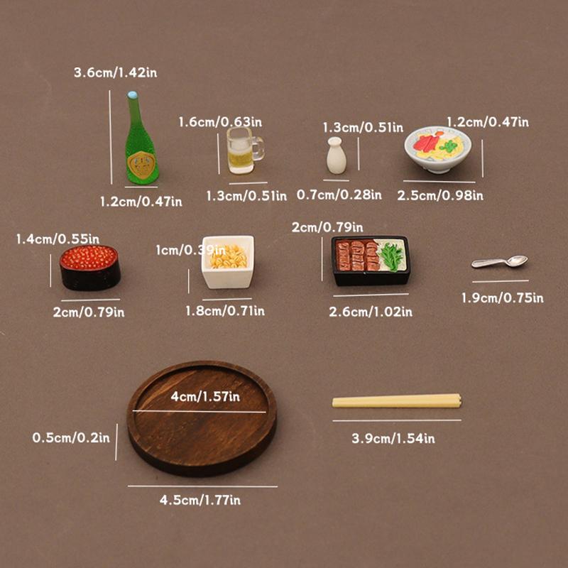 7PCS/set Doll House Accessories 1:12 Dollhouse Miniature Eel Rice Caviar Sake Lamian Noodles Kitchen Model Decor Toy
