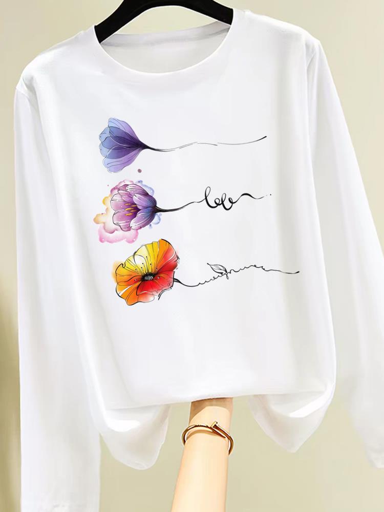 (Asian Size) letter love trend Clothing Women Graphic Tee o-neck Print T Shirt Casual autumn winter spring Fashion Top Long Sleeve T-shirts