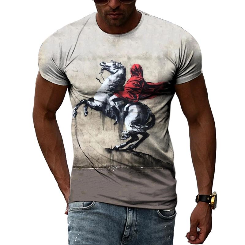 Fashion Creative Retro Graffiti Art Men T-shirts Summer Personality Sad Graphic T Shirts 3D Harajuku Print Short Sleeve Tees Top