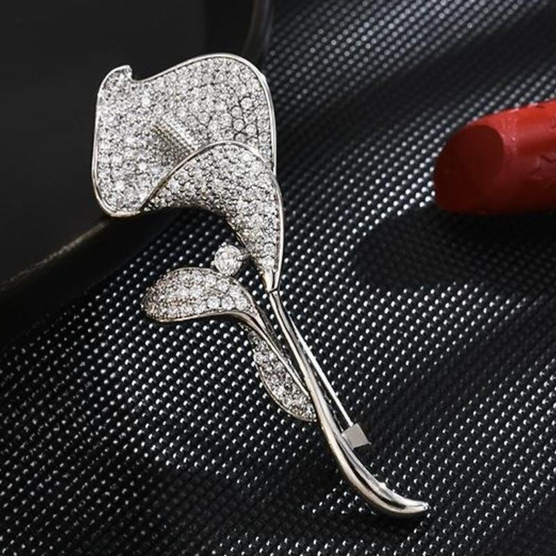 

Корейська версія Модна Висококласна Брошка з Мікроінкрустацією Цирконами, Універсальний Креативний Корсаж-Квітка Тюльпана, Аксесуари для Одягу Оптом срібний