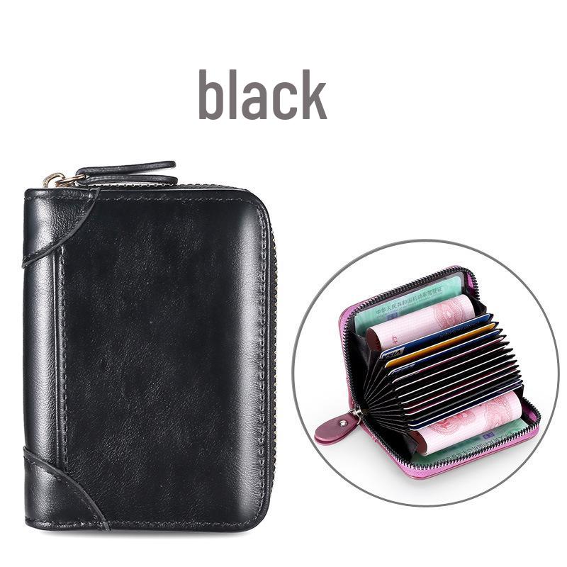 

Retro Solid Color Leather Accordion Multi-Card Holder with ID and Bus Card Slots 12 Card Slots чорний