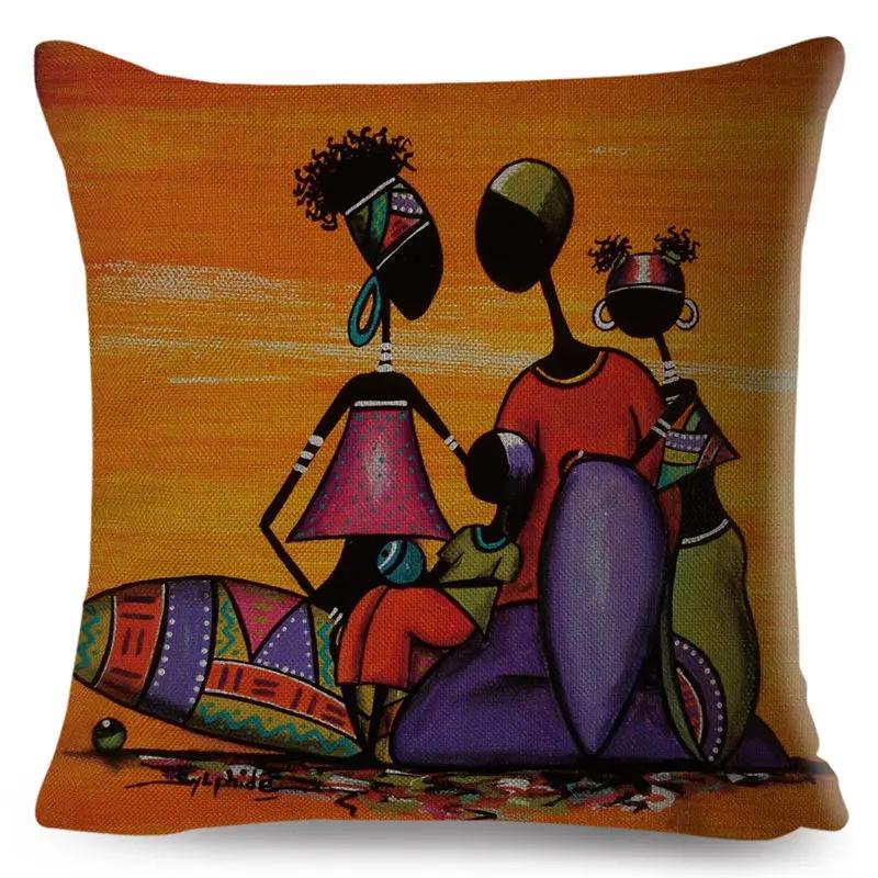 Abstract Painting Cotton Linen Decorative Cushion Cover Africa Life African Woman Home Decor Pillow Case Exotic Pillowcase