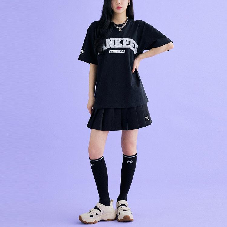 MLB New York Yankees SS23 College Style Letter Print Crew Neck Short Sleeve T-Shirt Unisex Tops Black 3ATSV0633-50BKS
