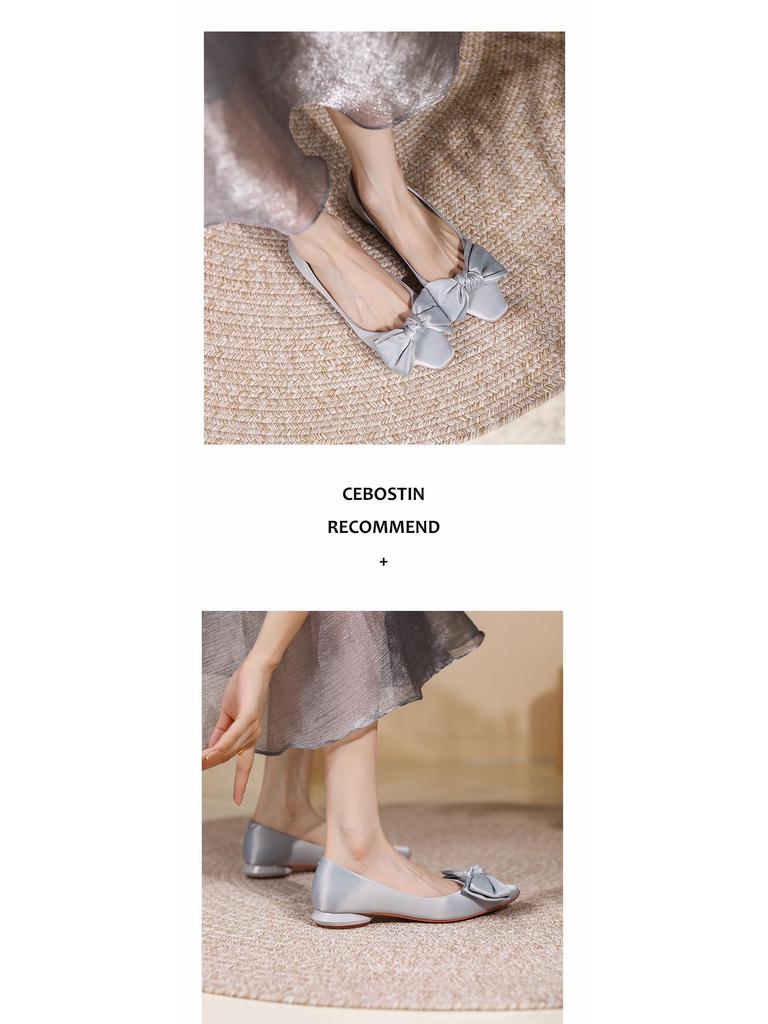 BEIJIANI Satin Mary Jane Flats mit eckiger Zehenpartie und Schleife mit klobigem Absatz für Damen - Frühjahrskollektion