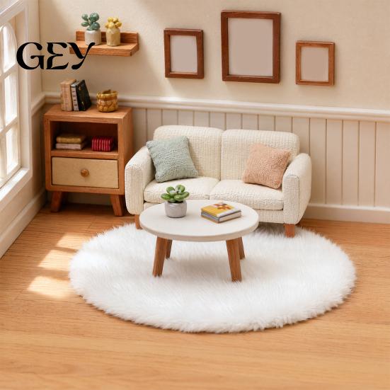 Mini Floor Mat Dollhouse Carpet, 1:12 Scale Miniature Plush Round Rug, Tiny Rug for Doll House Flooring Accessories, Micro Landscape Decoration