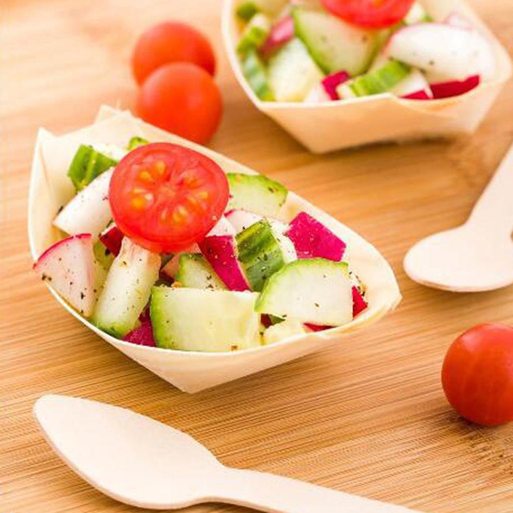 Bamboo Wood Boats Disposable Dinner Party Snack Food Canape Catering - 17x8cm