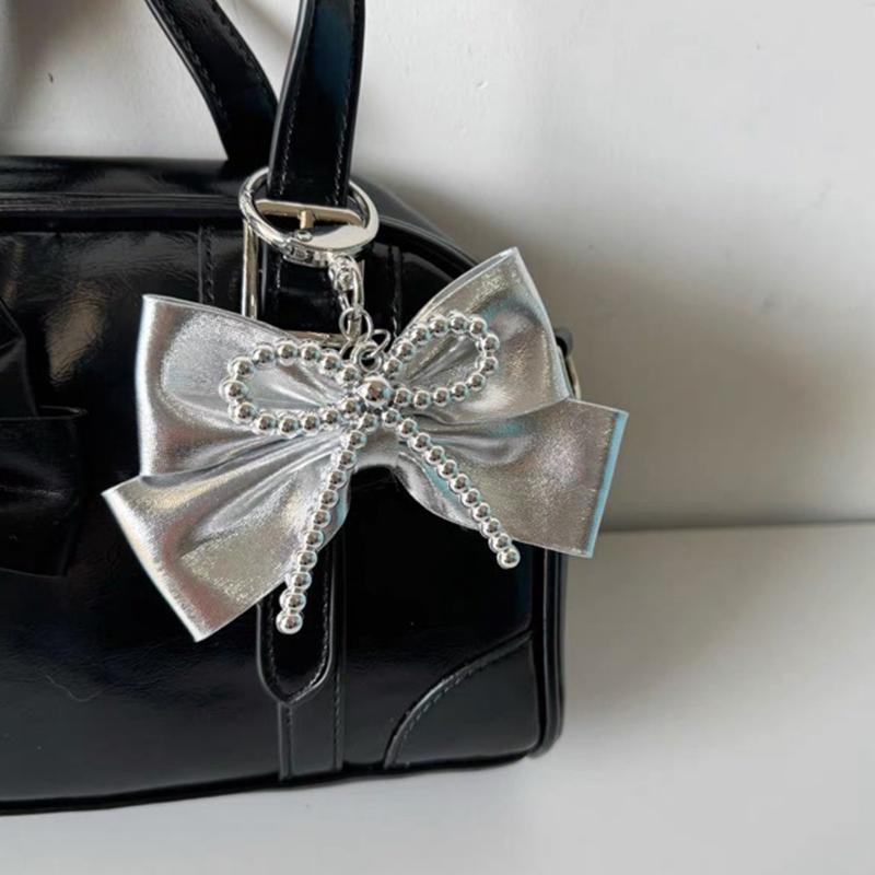 Large Bowknot Bag Charms Fashion Keychain For Women Girls Simple Pu Leather Bow Keyring Backpack Decoration Accessories Gifts