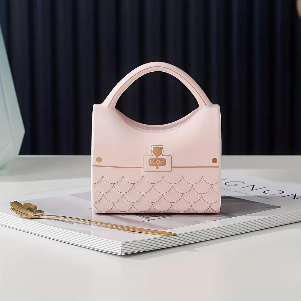 Taza con forma de bolsa y cuchara, diseño de bolso, tazas de cerámica, taza de café para la oficina, el hogar, taza de té de la tarde, artículos para beber, regalos exquisitos