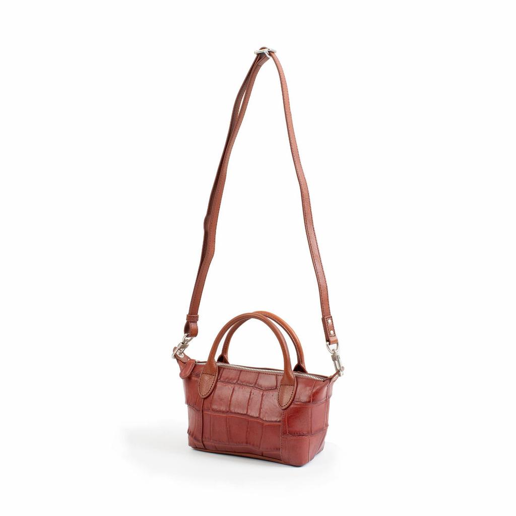 LEATHER CRAFT COMPANY Small Shoulder Bag with Semi-Matte Crocodile Leather Finish (Brown, LCR-1218M)