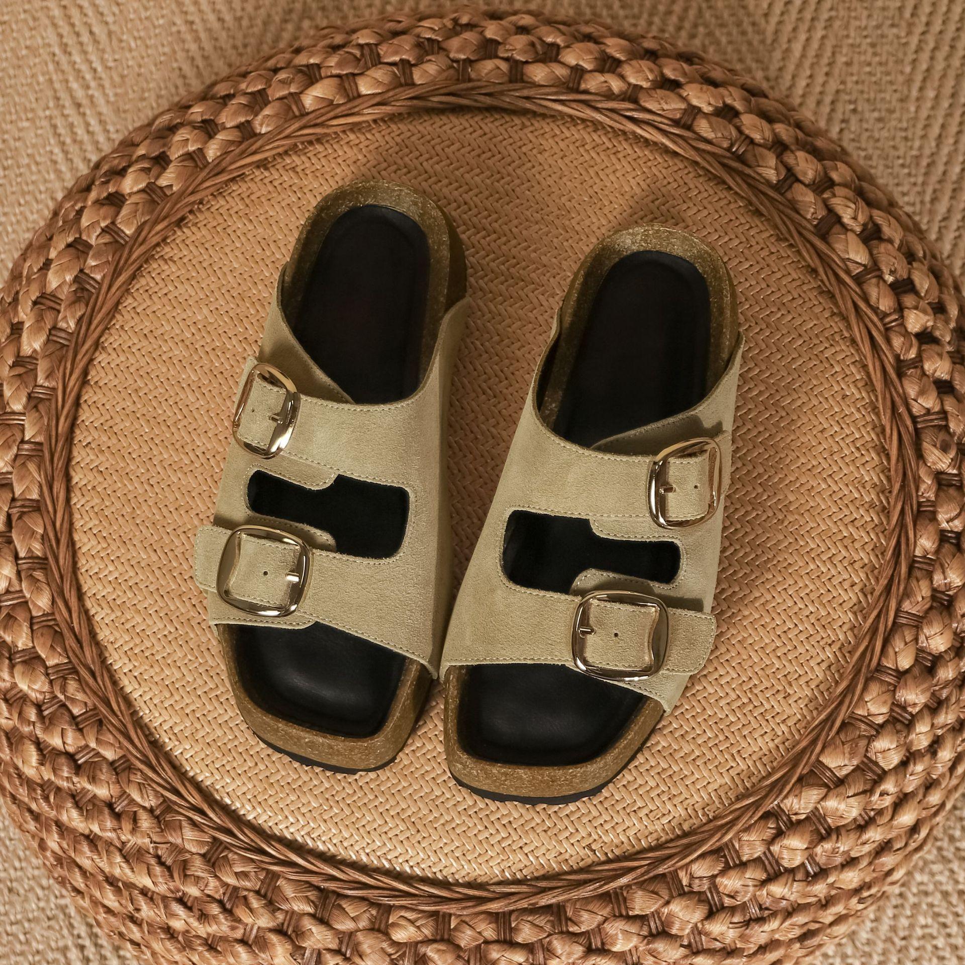 

Grape mother retro double buckle belt outer wear thick-soled heightening beach slippers women s casual style versatile Boken shoes women 35