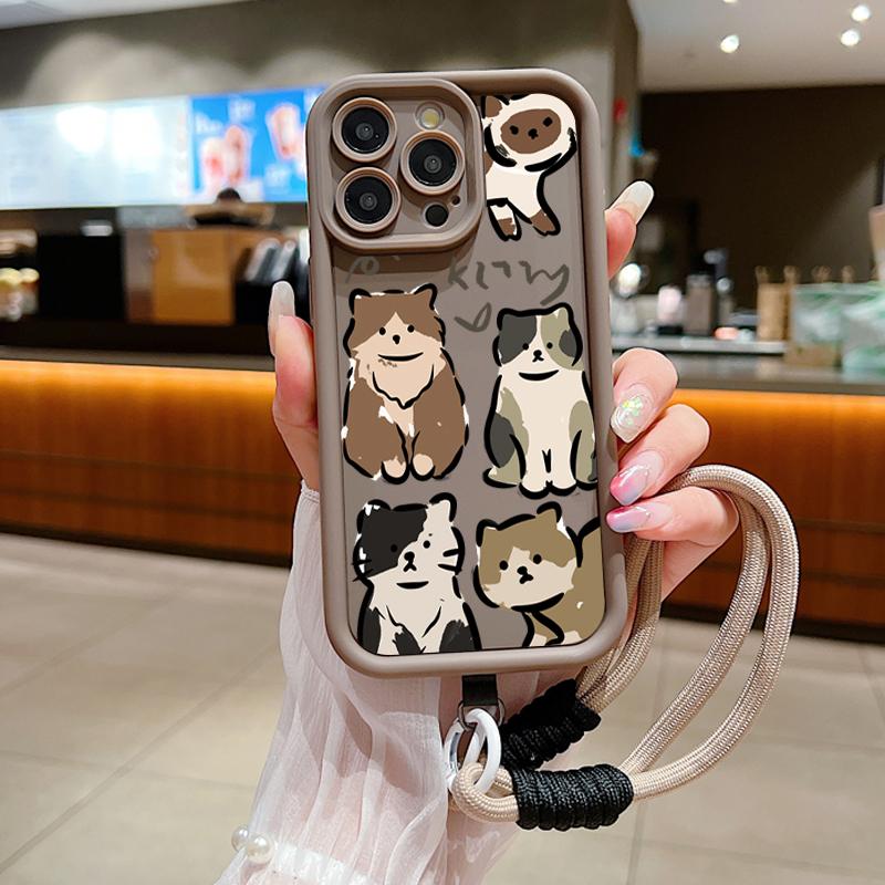 Funny Cats Graffiti Dog Soft Lanyard Rope Case For Samsung Galaxy A14 A32 A53 A13 A33 A52 S24 S23 S22 S21 Ultra Plus FE Cover