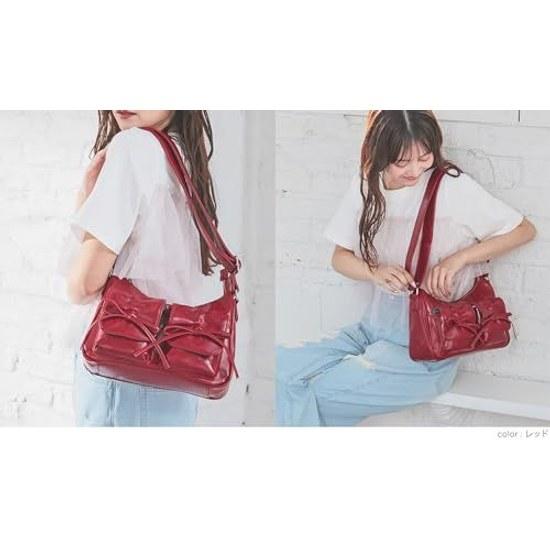 Honeys Shoulder Bag Synthetic Leather Faux Zipper Closure Womens Magazine Featured Ribbon Pocket