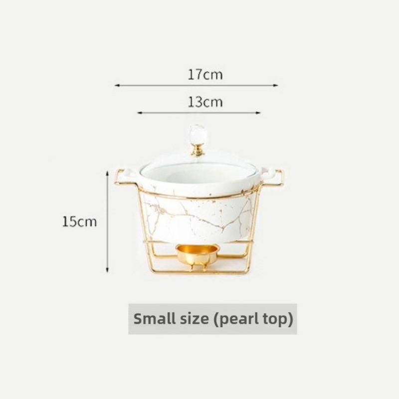 Marble Gold Pattern Nordic Double Ear Ceramic Pot Household Round Soup Pot Tableware Creative Casserole Rack With Candle Holder