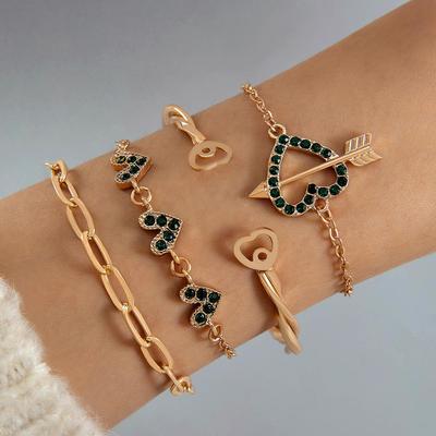Mode Retro Diamant Set Liebe Schmetterling Armband Damen Schmuck Vielseitiges Geometrisches Hohles Öffnungsarmband Vierteiliges Set