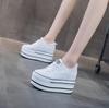 Autumn 10.5Cm High Thick Heel Platform Flats Women Casual Shoes Genuine Leather Soft Quality Casual Shoe Sneakers White Black