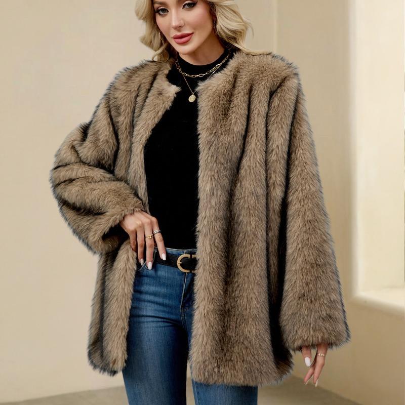 Autumn and winter new imitation fur coat women's loose warm plush cardigan artificial wool coat coat