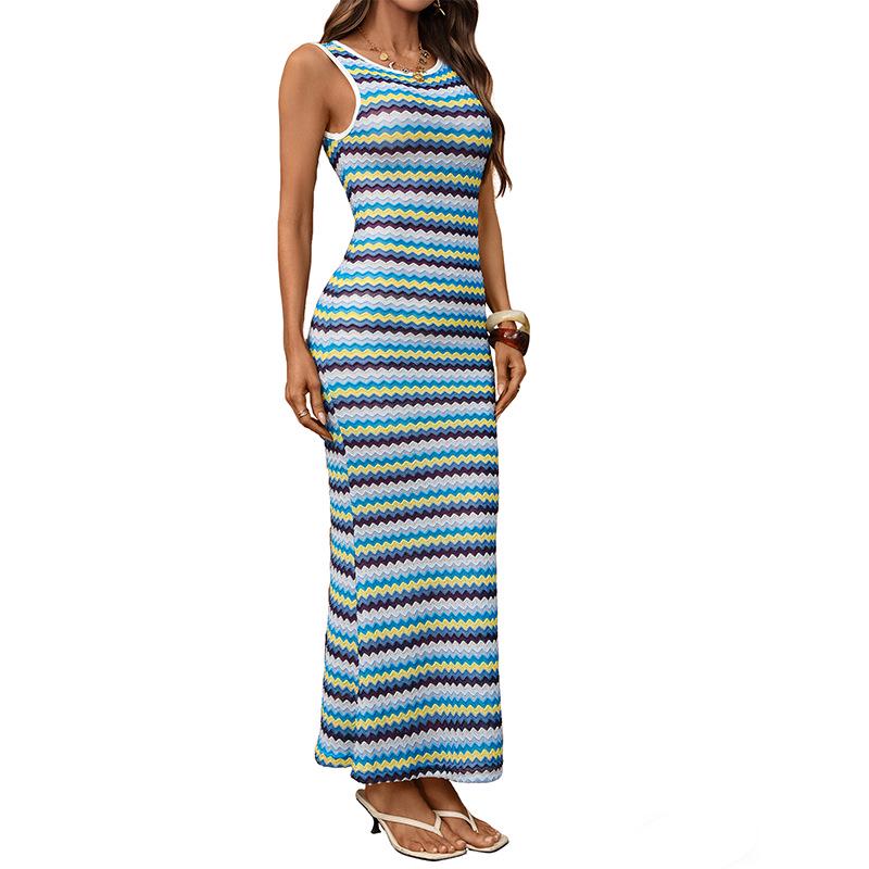 Retro Wave Pattern Mermaid Dress - TikTok 2026 Summer Collection