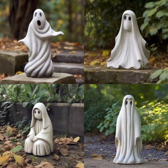 Spooky Ghost Garden Sculpture Halloween Adorable White Ghost Create Atmosphere Fun Decorative