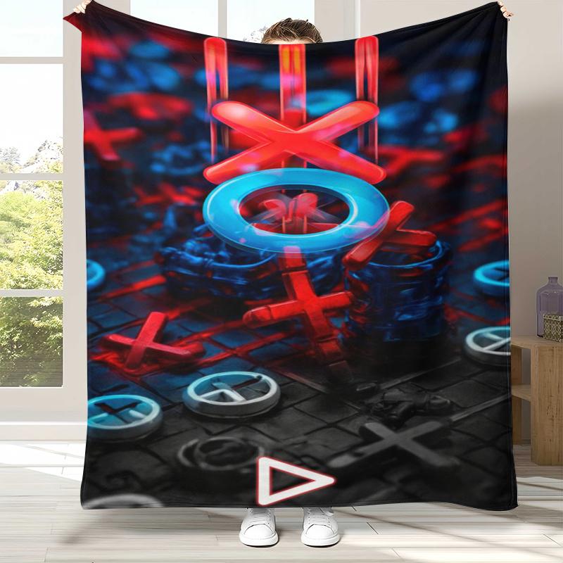 Cartoon Game Gamer Zone Controller Logo Flannel Blanket,Ultra Soft Warm Plush Throw for Home Bedroom Bed Sofa Cover Picnic Gift