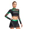 Dámská cheerleadingová kostýmová sada Crop top s dlouhým rukávem Sukně Kamínky Taneční oblečení Vystoupení