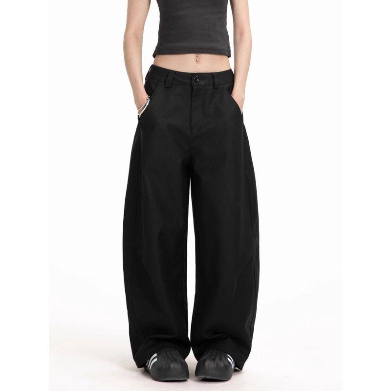 Plus-Size Black Suit Pants for Women, Summer Thin High-Waisted Drapey Casual Pants, Slimming Wide-Leg Pants for Plus-Size Women
