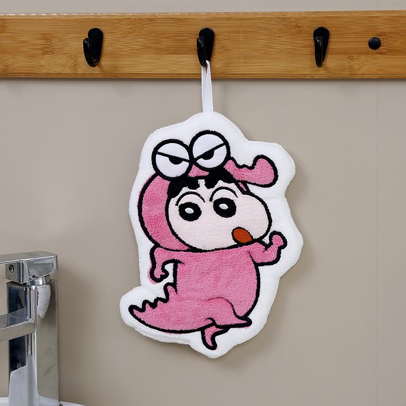 

New crayon Xiaoxin kitchen hanging hand towel, quick-drying, thickened children s coral fleece soft and cute towel 20*23cm