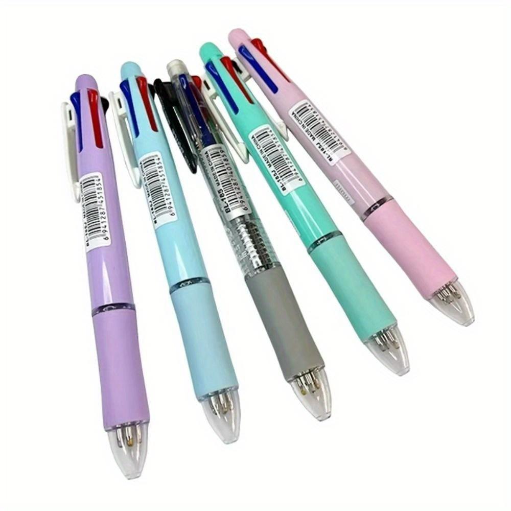 1pcs 4 Colors Ball Pen Multicolor Ballpoint Pens 5 in 1 Clip-on Multicolor Retractable Pen with Pencil&Eraser Soft