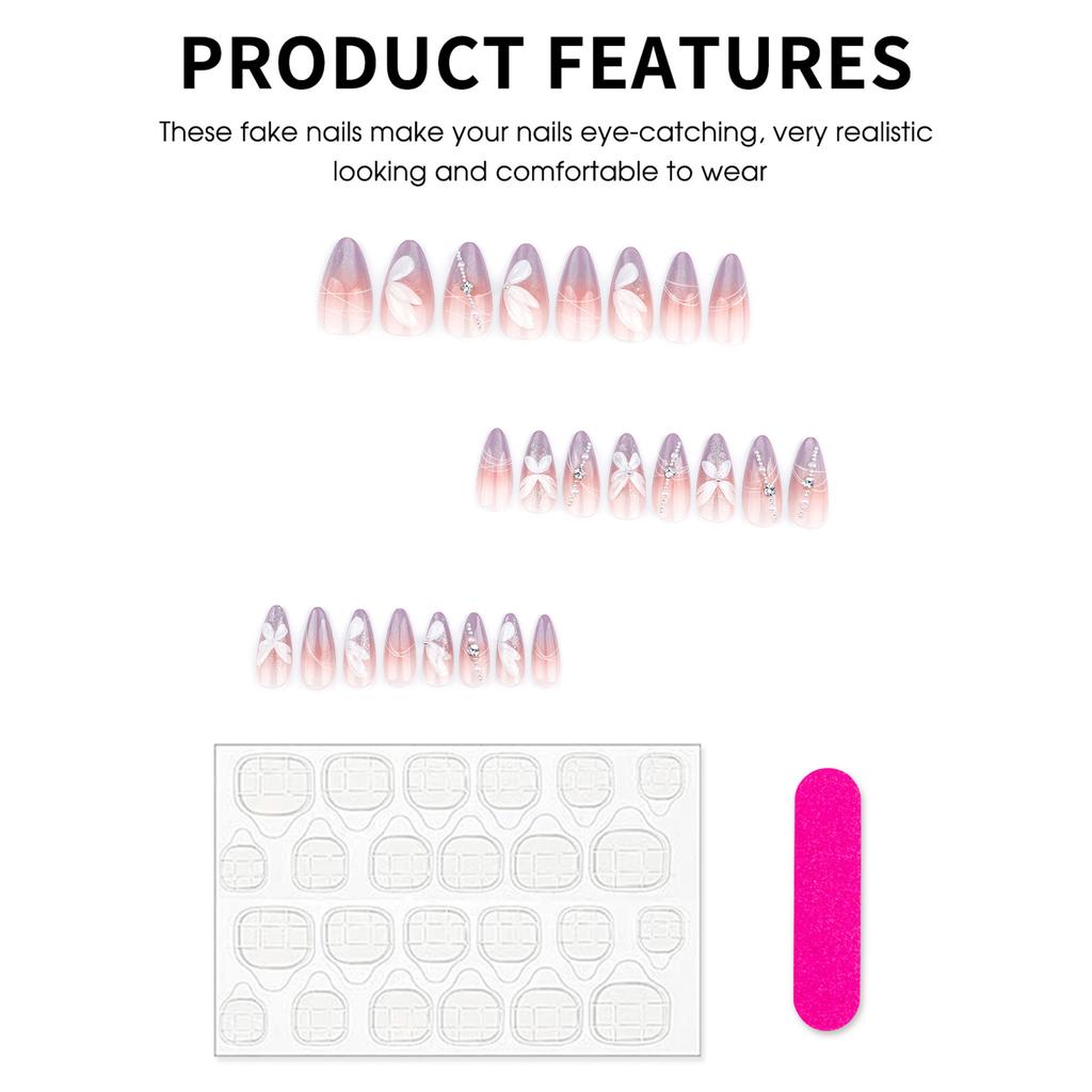 Glossy Gradients False Nails with Flash Cat Eyes Prevailing Natural Look Press-On Nail Sets for Daily and Parties Wearing