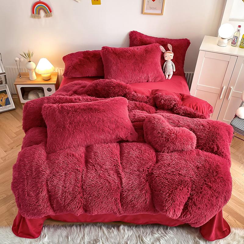 Comforter 3/4Pcs Warm Bedding Set Mink Velvet Shaggy Super Soft Coral Fleece Bed Sheet S