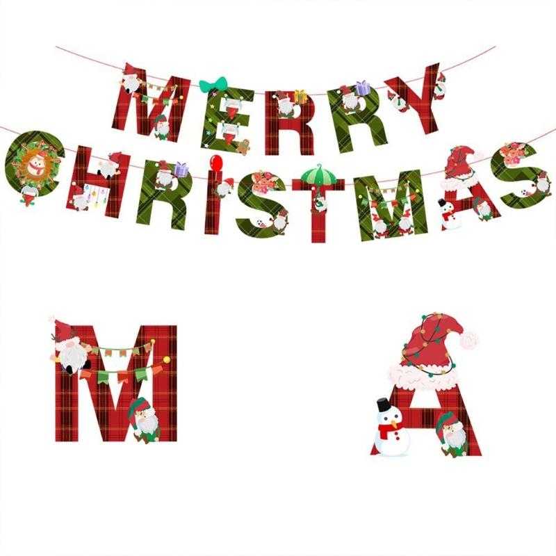 2 Pcs Christmas Party Decorations Santa Paper Banners Merry Christmas Banners for Outdoor Indoor Decoration