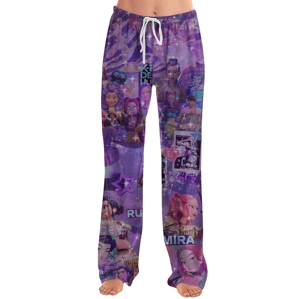 Womens Pajama Pants Sleepwear Casual Drawstring Elastic Waist Pants Comfy Straight Yoga Loose Trousers