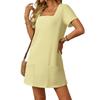IHUASU Women's  Short Sleeve Square Neck Fashion Summer Spring Casual Dresses Elegant