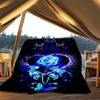 1pc Blue Rose Butterfly Print Outdoor Flannel Blanket Soft All Season Polyester Throw , Perfect for Picnics & Travel , Picnic Accessory