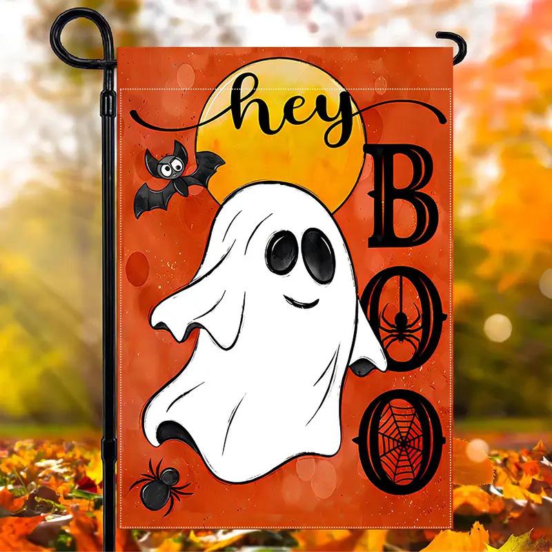

1pc Orenge Halloween Garden Flag Cute Ghost Cat Boo Print Suitable for Halloween Yard Outside Decoration No Flag Pole 12X18 Inch 30x45
