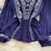 Floral Embroidery Spring Loose Blouse Elegant Bohemian Design Long Sleeve Ladies Fashion  Summer Casual Shirt