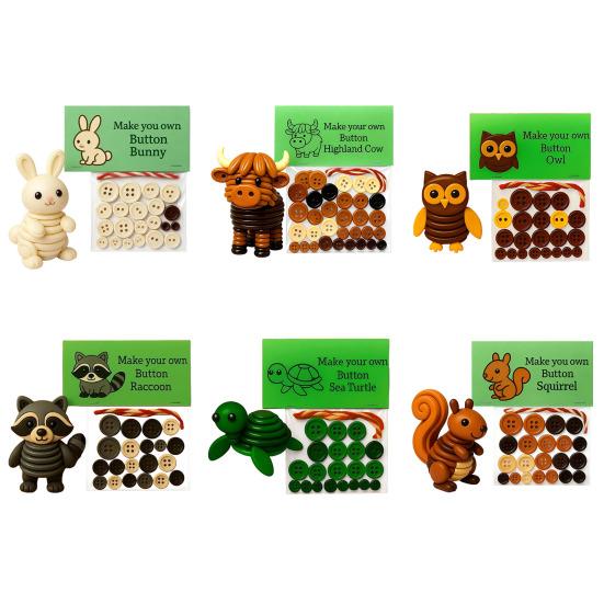 1 Set Button Highland Cow Craft Kit DIY Handmade Button Rabbit Owl Turtle Raccoon Squirrel Figurine Home Office Desktop Decoration Ornament