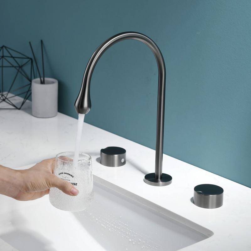 Widespread Basin Faucet Bathroom Hot and Cold Total Brass Water Mixer Tap Brush Gray Black Basin Water Sink Mixer crane