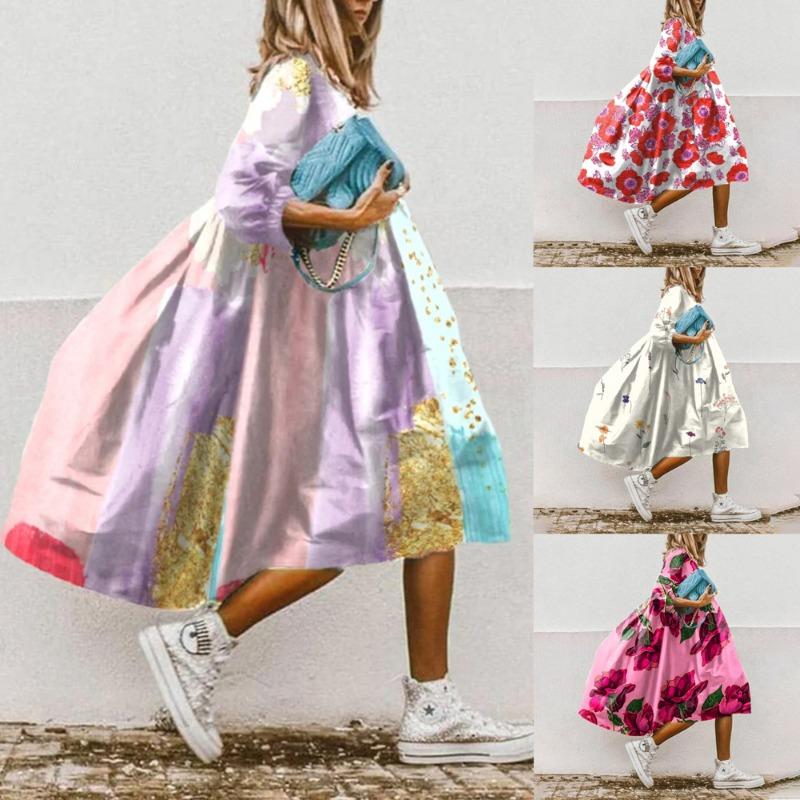 Damenmode Sommer Frühling 3/4 Ärmel O-Ausschnitt Freizeitkleider