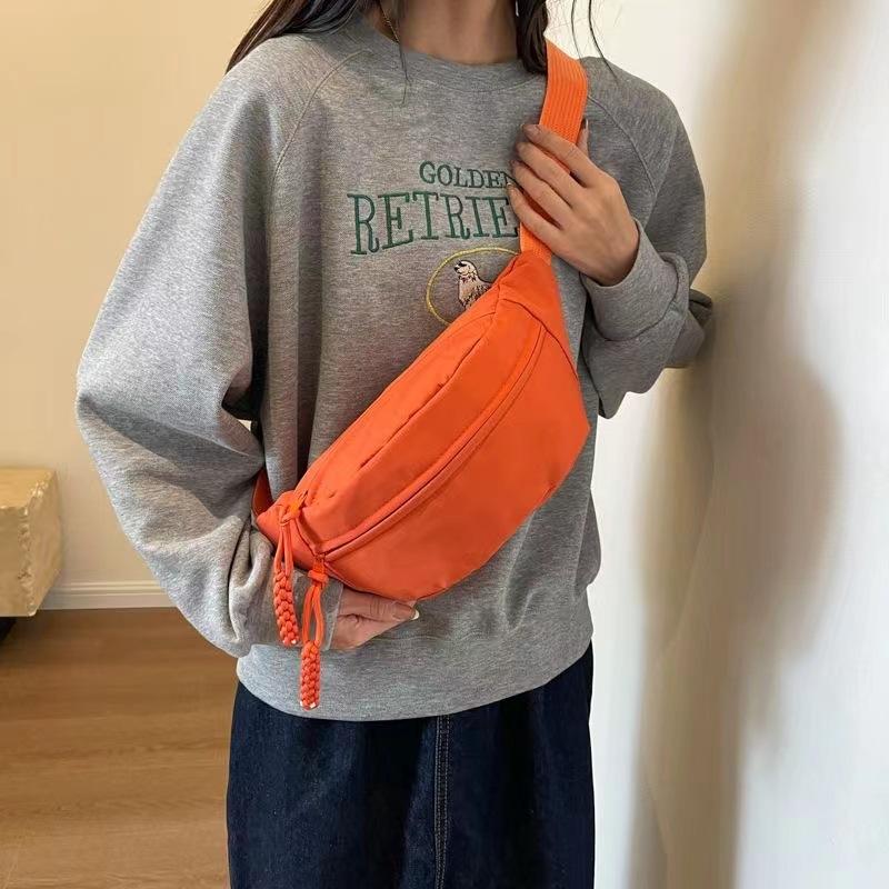 Casual Solid Color Waist Bag Soft Nylon Chest Bag Large Capacity Crossbody Bag Women Outdoor Sports Travel Waterproof Sling Bag Shoulder Bag