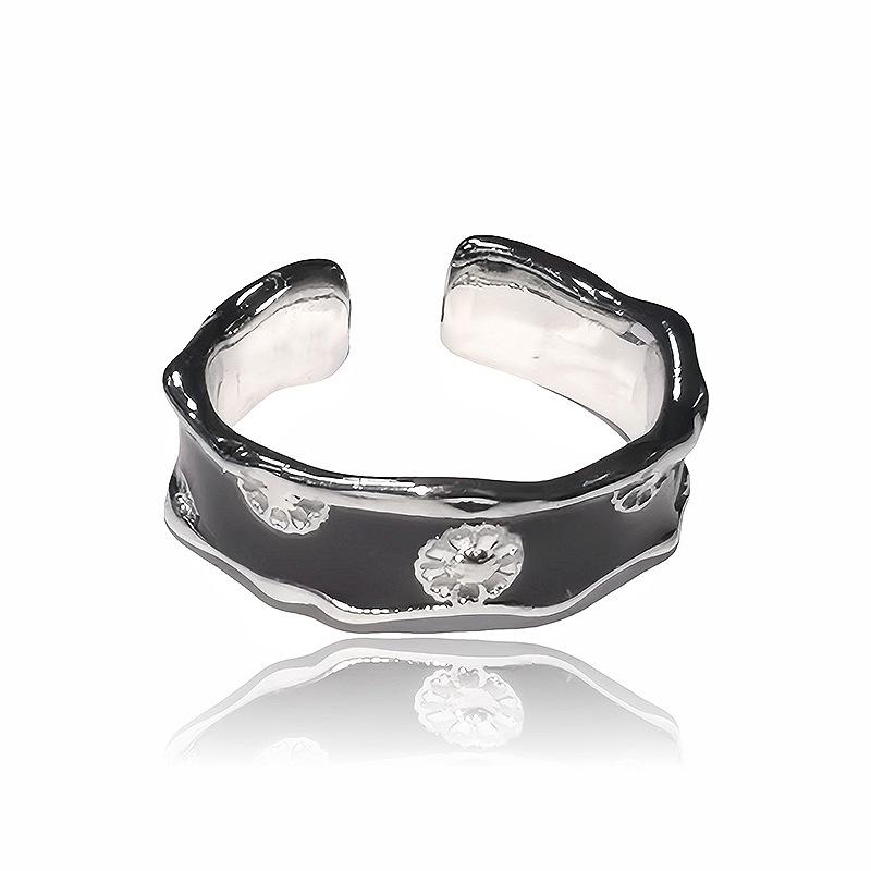 Little Daisy Dark Personality Niche Design Drip Glaze Open Ring Cold Wind Stacked Wearing High-End Ring Woman