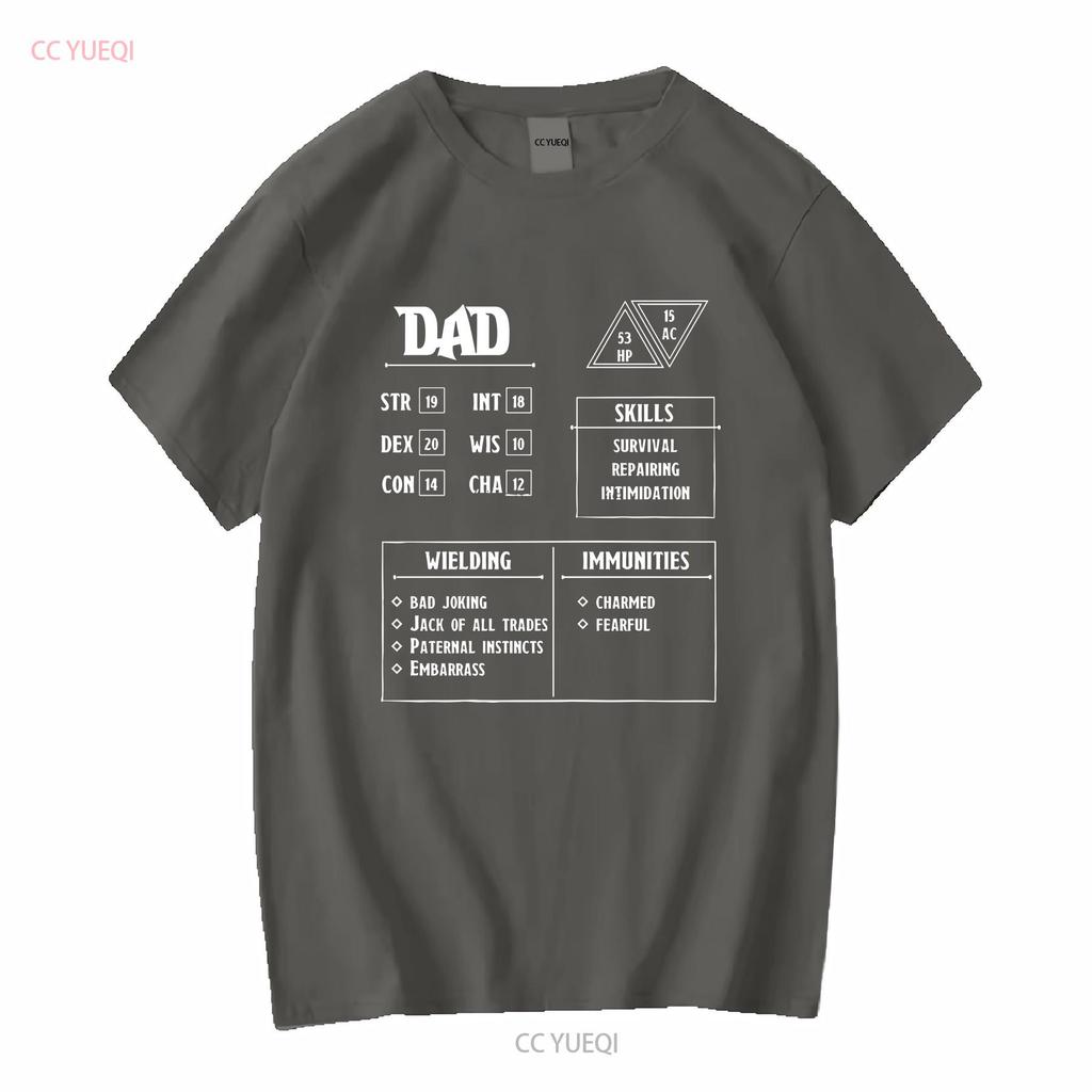 Dad Character Sheet T Shirt DnD Role Playing Vintage Washed Stylish Casual Homme Top For Everyday Wear Fashion Graphic Soft