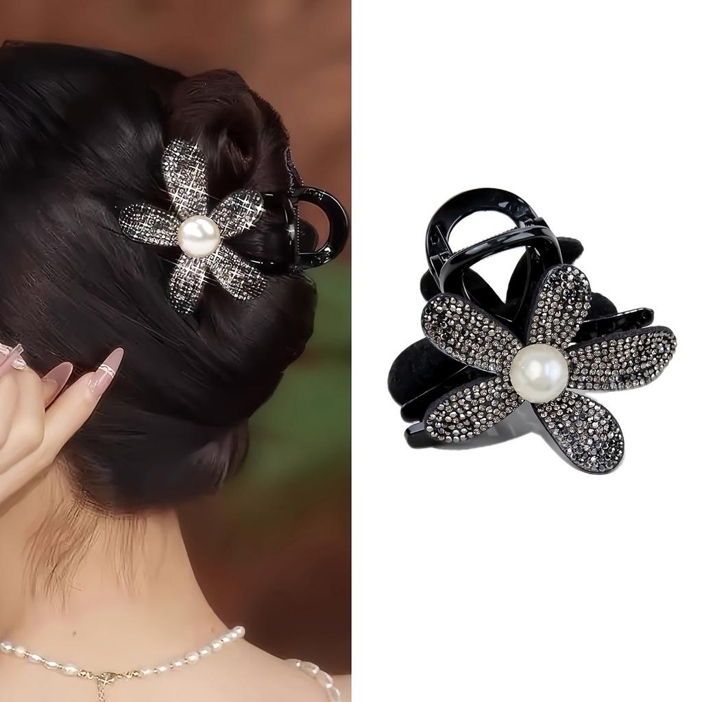 Exquisite Sparkling Diamond Hollow Flower Hair Clip Female 2024 New Hairpin High-End Back of Head Updo Shark Clip Headwear
