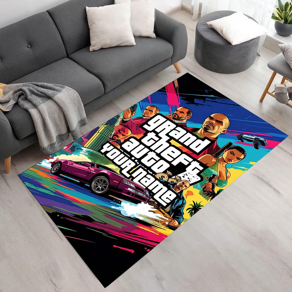 Grand Theft Auto Textfeld Teppich Perfekt für Wohnheim Arbeitszimmer Balkon Außenbereich Rutschfester Teppich Büro Heimdekoration Geburtstag/Weihnachtsgeschenk