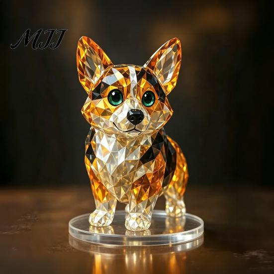 Modern Retro Interior Styling Geometric Faux Crystal Animal Sculpture, Sparkling Acrylic Cat/Owl/Eagle/Dog Statue, Exquisite Sculpture Gifts