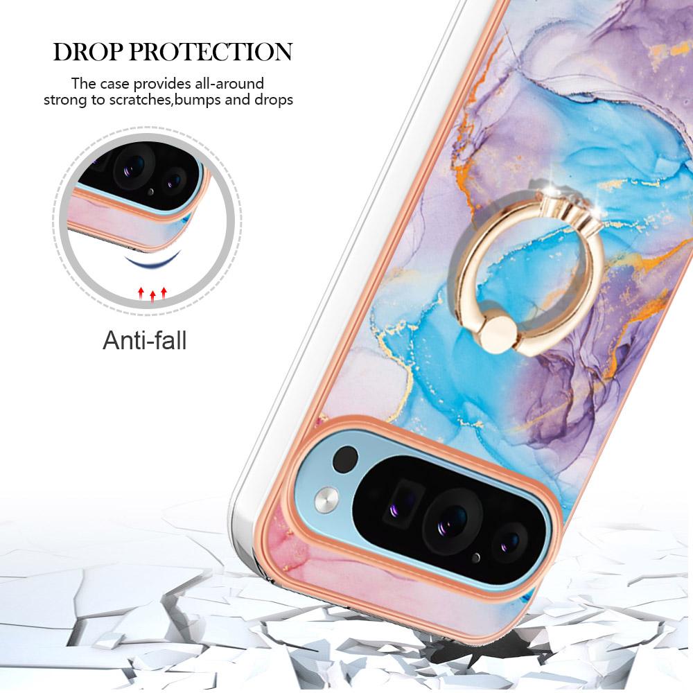 For Google Pixel 9/Pixel 9 Pro Case with Ring Kickstand IMD Marble Pattern TPU Back Cover