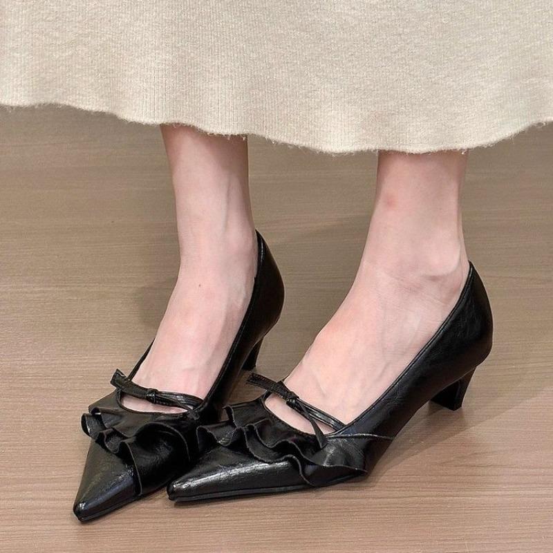 

Women Pointed Toe High Heels Shoes Dress Pumps Woman Sandals Autumn 2025 Elegant Shallow Shoes Fashion Mary Jane Zapatos 34 чёрный